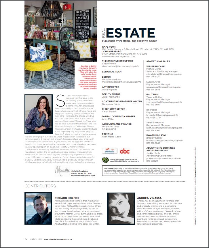 Interview with Marija Bojcic about real estate in Croatia, ESTATE magazine from South Africa, March 2015.