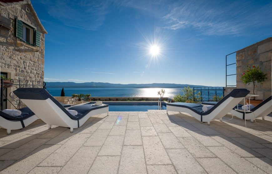 Croatia island Brac Stone sea view villa with pool